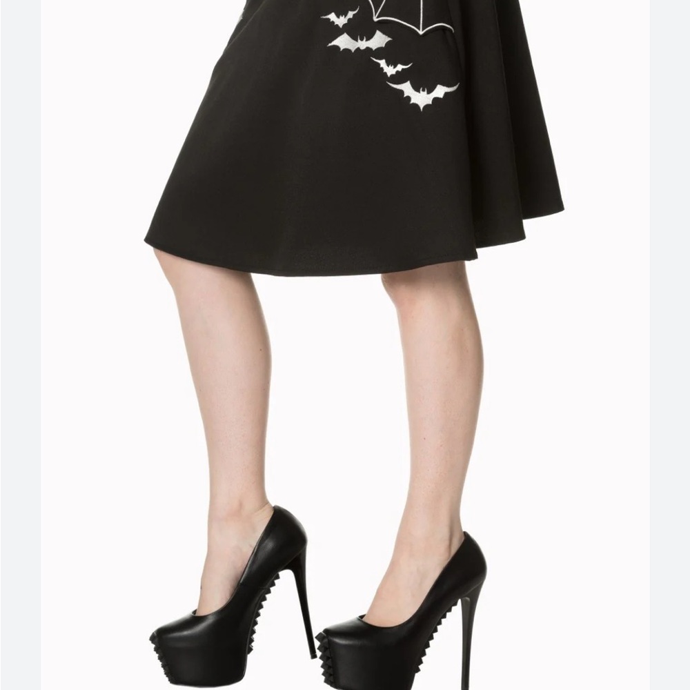 EUC Banned Bat Skater Gothic Bats Black Skirt W/ Pockets Large spooky Halloween